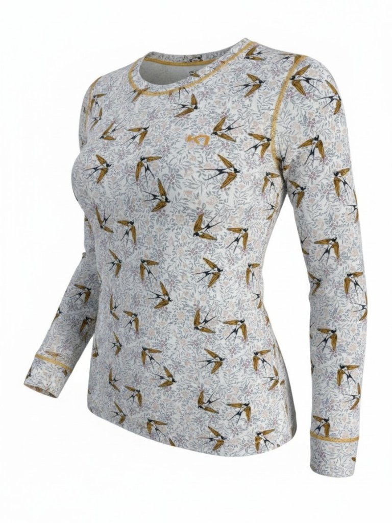 Kari Traa Bird Print Baselayer Top Nordic Activewear Stretch Long Sleeve Women X